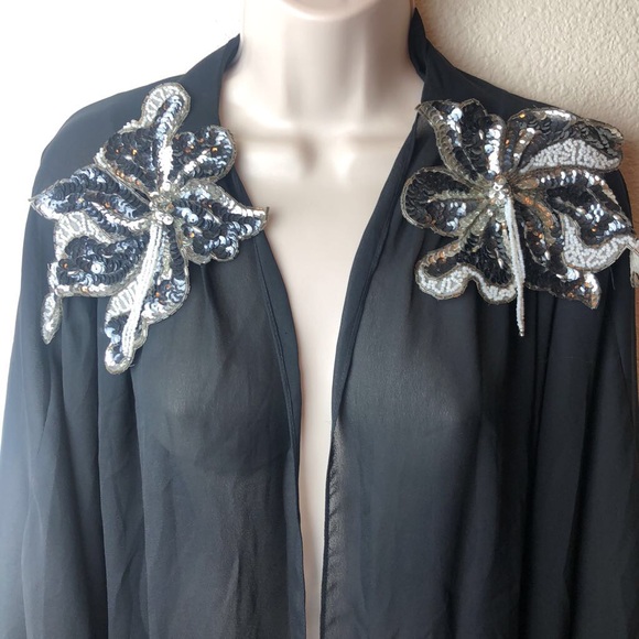 Lida Caputo Vintage Black Sheer Sequin Dolman Wrap - Picture 6 of 7